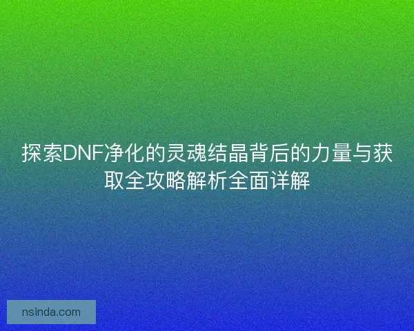 探索DNF净化的灵魂结晶背后的力量与获取全攻略解析全面详解